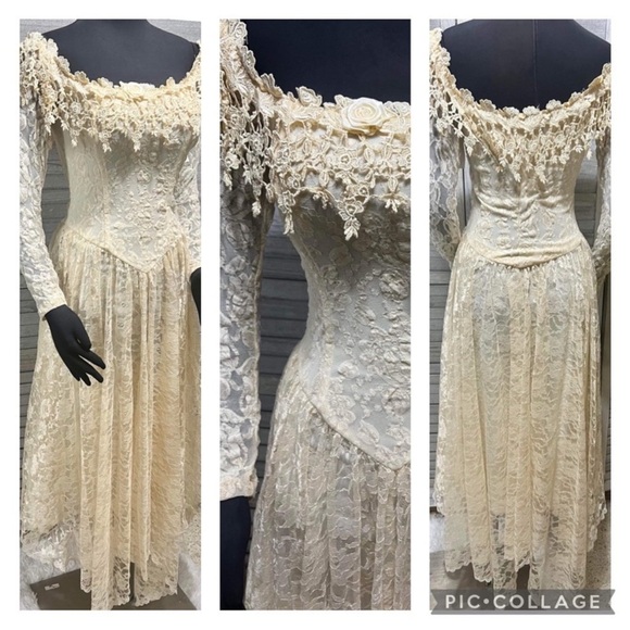 Florencia fume vintage 80s lace gown. - Picture 1 of 9